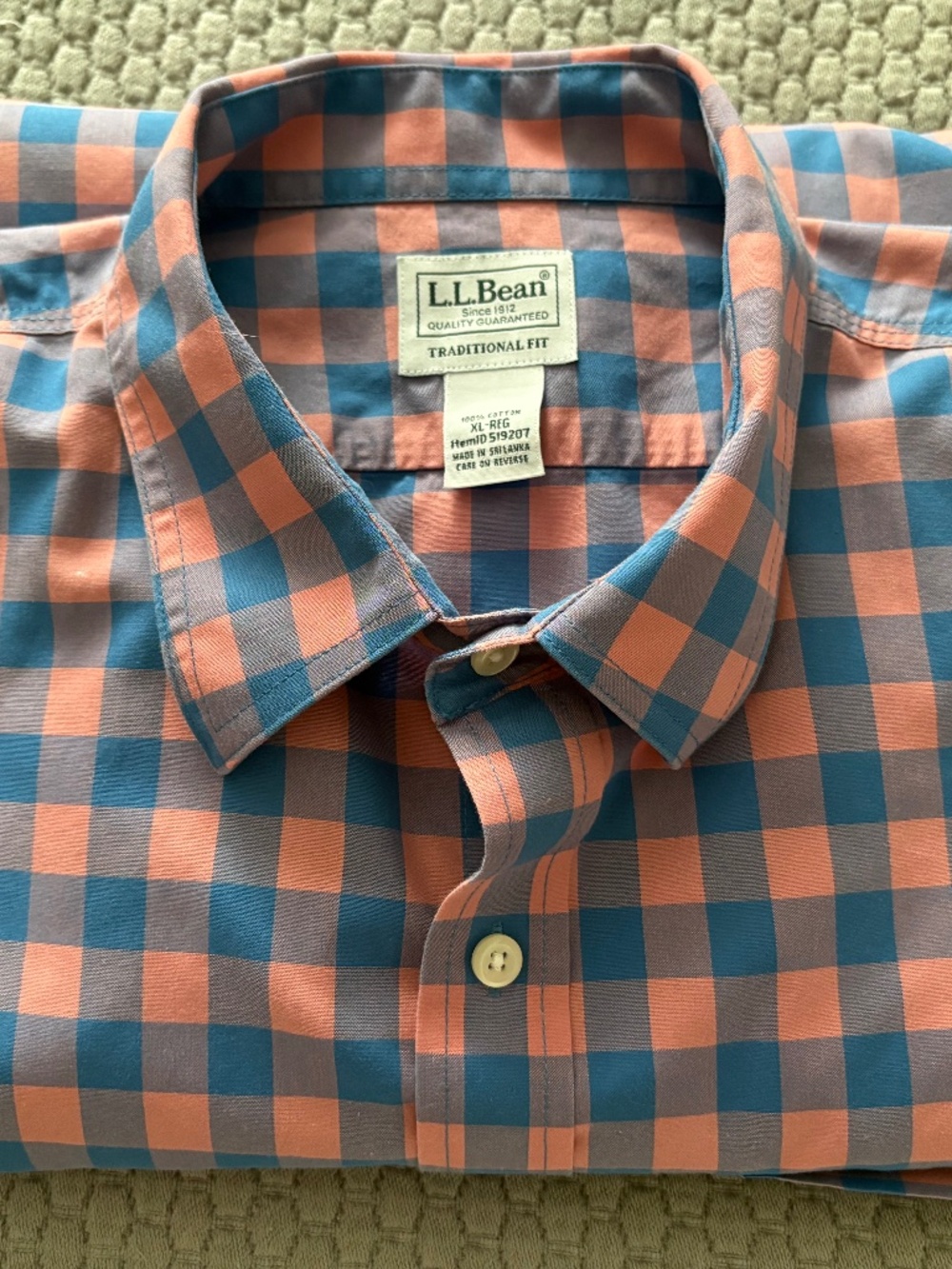 Men’s Traditional Fit Check Shirt – Orange and Teal Large check,XL